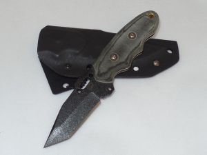Tops Knives- C.A.T 203 Covert Anti Terrorism Tactical Fixed Blade Knife, 3-1/4'' Tanto Plain Blade, Green Micarta Handles, With Kydex Sheath, TP-203