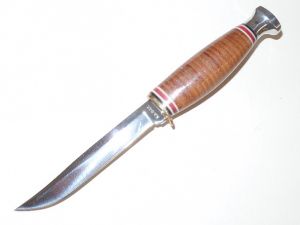Ka-Bar Knives-02-1226 , Little Fin Fixed Blade Knife,3-5/8'' Mirror Polish Blade,W/ Brass Guard, Leather Handles