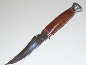 Ka-Bar Knives-02-1233 ,Skinner Fixed Blade Knife,4'' Mirror Polish Blade, W/ Stacked Leather Handles/ Brass Guard