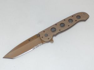 CRKT-M16-14D Tactical Folding Knife By Kit Carson, 3.99'' Tanto Blade, Desert Tan Aluminum Handles, AutoLAWKS, With Pocket Clip