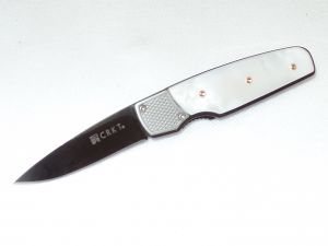 CRKT-7408 Mini Fulcrum Folding Pocket Knife, 2.19''  Black Plain TI-Nitride Blade, Mother Pearl CPL Scales, With Pocket Clip