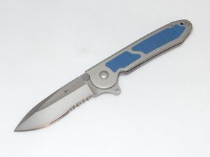 CRKT-M18-12B Folding Pocket Knife By Carson, Linerlock, 3'' Part Serrated Blade, Aluminum Handles With Blue G-10 Inlays, With Metal Pocket Clip- Discontinued