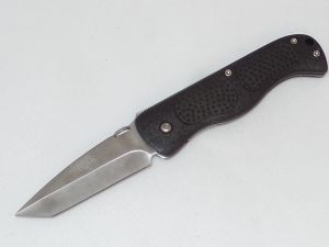 Junglee Knives - K02017 Sahara JR Folding Pocket Knife, 3-1/8'' Plain  AUS-8 Blade, Liner Lock, Rubber Kraton Inserts, With Pocket Clip & Leather Pouch