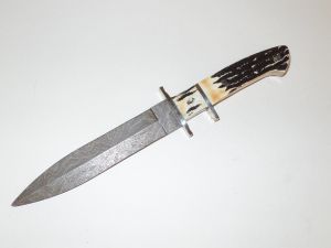 Bear & Son-595D ,Combat Fighter Bowie Fixed Blade Knife,6-1/4'' Double Edge Blade, Indian Stag Handles, With Sheath, Rare, Discontinued