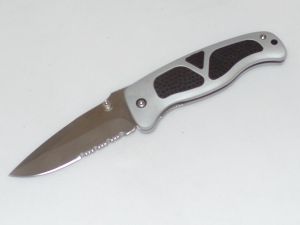 Junglee Knives-K02010 Foreign Legion  Folding Pocket Knife, Liner Lock, 3-7/8'' Drop Point Blade, Stainless Steel Handles With Rubber Kraton Inserts, Pocket Clip- Discontinued