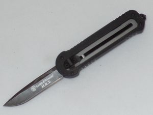 Smith & Wesson-SWOTFD  , H.R.T Assisted Opening OTF Pocket Knife, 3'' Drop Point Blade, Black Zytel Handles, -Discontinued , Rare