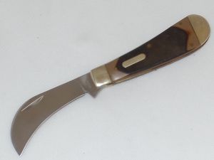Schrade Knives -SCH16OT Old Timer Hawkbill Pruner Folding Pocket Knife, 3'' Plain Blade, Delrin Handles, With Nickel Silver Bolsters