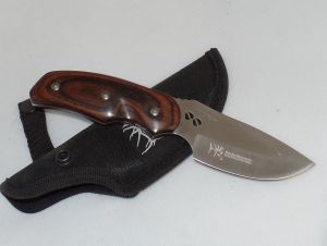 Buck Knives-480  Rocky Mountain Elk Foundation Edition Hunting Fixed Blade Knife, 3.5'' Drop Point Blade, Wood Handles, With Sheath, No Nob, Brand New