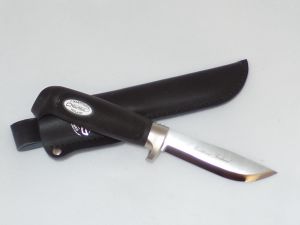 Marttiini Knives- 14'' Skinner Fixed Blade Knife, 4-1/8'' Plain Blade, Black Kraton Handles, With Metal Finger Guard, No Box