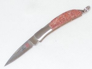 Al Mar Knives-1001AC Osprey Classic Folding Gentleman,s Knife, Applewood Coral Scales, 1.65'' Plain Blade, With Leather Pouch, Rare, Discontinued