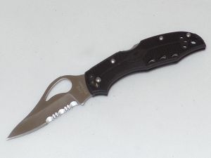 Spyderco Knives-BY04PSBK , Meadowlark, Bryd Series Folding Pocket Knife, 3'' Part Serrated Blade,Black Frn Handles, Rare, Discontinued
