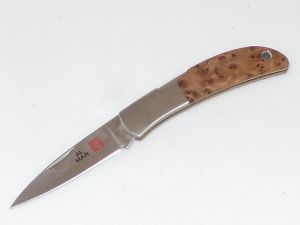 Al Mar Knives-1002BR Hawk Folding Pocket Knife, 2.5'' Drop Point Blade, Briar Wood  Scales, With Leather Pouch, Rare, Discontinued