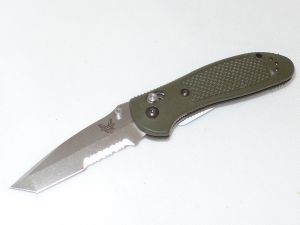 Benchmade Knives-553S , Griptilian Folding Pocket Knife,  Olive Drab  Polymer Handles, Axis Lock, 3.45'' Satin Part Serrated Blade, W/ Pocket Clip