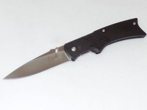 Benchmade Knives-12300 , NRA Gunstock Fecas Folding Knife, Liner Lock, Black Polymer Handles, 3-1/4'' Drop Point Blade, Discontinued
