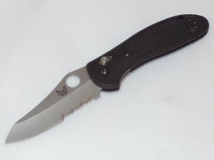 Benchmade Knives-555SHG  , Mini Griptilian  Folding Knife, Axis Lock, 2.91'' Satin Part Serrated Blade, Black Handles, W/ Pocket Clip