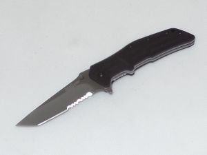 Kershaw Knives-1980ST, RJ II, Assisted Opening Pocket Knife, 3'' Grey Part Serr Blade, Black G-10 Handles, W/ Pocket Clip