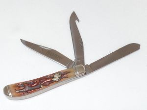 Marbles Knives-MR301 , Hunter Folding Pocket Knife, 3 Blades, Autumn Jigged Bone Handles, Guthook,Nickel Silver Bolsters