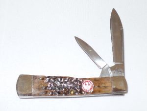 CASE- 06501 - LG Gunstock New Black Folding Pocket Knife with Leather Pouch ( 2.5" Stainless Steel blade ) 06501