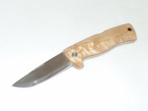 Helle Knives- Dokka  Traditional Folding Knife, Curly Burch Handles, 3-1/4'' Plain Blade, With/ Leather Sheath