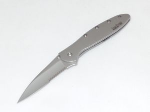 Kershaw Knives-1660ST A, Leek Assisted Opening Folding Knife By Ken Onion, 3'' Combo Blade, Stainless Steel Handles , W/ Pocket Clip
