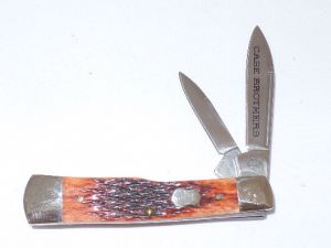 CASE- 05295 -Gunstock Chestnut Folding Pocket Knife with Leather Pouch ( 3.5" Stainless Steel Blade)