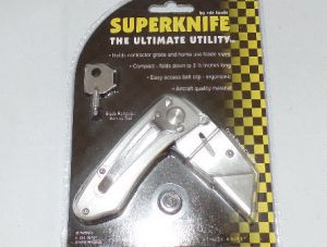 Super Knife- SU 901 Utility  Silver Folding Knife, Razor Edge, Aluminum Handles, SU-901