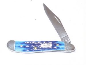 Case Knives-64713 Coca Cola Peanut  Folding Pocket Knife, Blue Jigged Bone Handles,Brass Liners, Discontinued, Rare, In Coca Cola Tin Gift Box