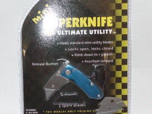 Super Knife -SU-803 , Mini Utility Folding Knife, Blue Aluminum Handle, Razor Cutting Tool