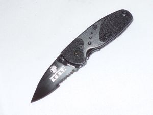 Smith & Wesson- SWORTBMS  ,S.O.R.T Assisted Opening Knife, 2.5'' Part Serrated Blade, Black Aluminum Handles,W/ Pocket Clip, Discontinued