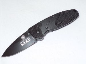 Smith & Wesson-SWSORTB , S.O.R.T Assisted Opening Pocket Knife, 2.5'' Part Serrated Blade, Black Aluminum Handles,  Discontinued