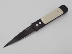 Pro-Tech Knives-752, Godson  Tuxedo Automatic Folding Knife ,3.15'' Black Plain Blade , Ivory Micarta Scales , W/ Pocket Clip