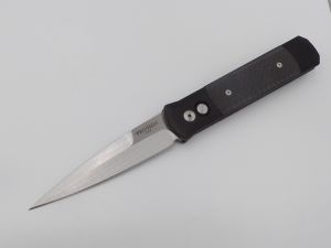 Pro-Tech Knives-705 , Godson Tactical Automatic Knife, 3.15'' Black Plain Blade , Carbon Fiber Handles , W/ Pocket Clip