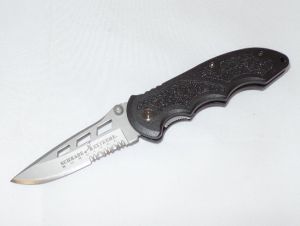 Scharde Knives-SCHAS , Extreme Tactical Assisted Pocket Knife, 3.5'' Part Serrated Blade,Black Aluminum Handles, Rare, Discontinued
