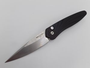 Pro-Tech Knives - 3436 , Newport Automatic Gentleman's Folding Knife , 3'' Stonewash Blade  Plain Blade , Black Aluminum Handles  , W/ Pocket Clip