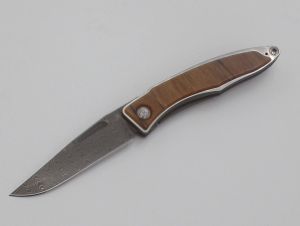 Chris Reeve Knives - MNA-1026 , Mnandi Gentlemen's Folding Knife , 2.75'' Damascus Blade , Titanium/ Spalted Beech Wood Handles / W/ Pocket Clip (Knives)