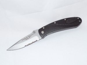 Smith & Wesson-SW24-7S-4'' Utility Liner Lock Folding Knife,  Bead Blast Blade, Part Serrated-SW24-7S