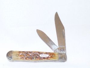 Case Knives-64707 Coca Cola Version Burnt Antique Bone Swell- Jack Folding Knife, Jigged Bone Handles, 1-3/4'' High Polished Blade, Rare-Discintinued, In Gift Tin Box