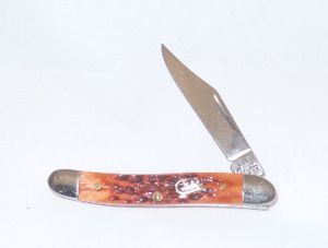 Case Knives-01108 Texas Jack Folding Pocket Knife, Chestnut Jigged Bone Handles, Rare, Discontinued, In Tin Gift Box