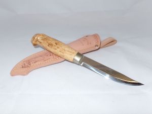 Marttinni -131010 ,Stainless Steel Blade, LYNX 131 Fixed Blade Knife, Curly Birch Handle, Leather Sheath-131010