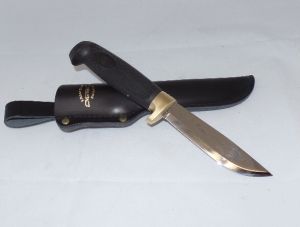Marttiini-186014 Skinner Fixed Blade Knife, Martef & Rubber Handle, Leather Sheath-186014