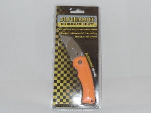 Super Knife-SU 939 , Utility Razor Pocket Knife, Orange Rubber Handles, Stainless Pocket Clip