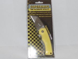 Super Knife - SU-938 ,  Yellow Rubberized Handle Utility Folding Knife, Stainless Pocket Clip, Razor Cutting Tool