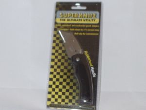 Super Knife -SU-936  Black Rubberized Handle Utility Folding Knife, Stainless  Steel  Clip , Razor Cutting Tool