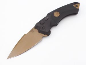 Hogue Knives - 36530 , Sig Sauer EX-A05 , Automatic Folding Knife , 3.5'' FDE Plain Blade , Black Aluminum Handles , W/ Pocket Clip
