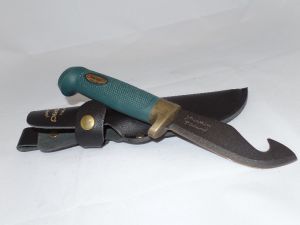 Marttiini-378014T Guthhook Skinner , Green Handle, Martef ,Leather Sheath-378014T