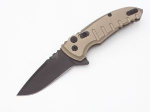 Hogue Knives - 24177 , X1- Microflip, Flipper, Pocket Knife , 2.75''Black Blade , FDE Aluminum Handles , W/ Pocket Clip