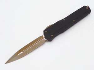 Microtech Knives -  242M-1-TNB , Cypher  MK7 , D/E  OTF , 4'' M390 Bohler Blade , Tan Hardware , W/ Pocket Clip