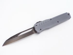 Microtech Knives - 241-M-1-DLCGY , MK7 , S/E OTF Auto Knife , 4'' Black M390 Bohler  Blade , Grey Handle , Titanium Pocket Clip