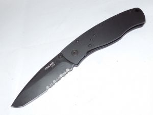 Xi KAR- 780K -Explorer Black Aircraft Aluminum Handle , Black  Teflon Combo Blade ( 4.1" Stainless Steel Blade )