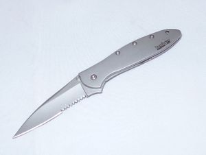 Kershaw Knives-1660ST , Leek Assisted Opening Pocket Knife,3'' Part Serrated Blade, Stainless Steel Handles, No Box, (XXX) Seconds